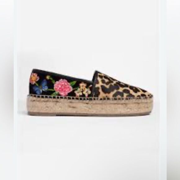 Johnny Was Shoes - Johnny Was Garden black suede Leopard floral print Espadrilles 8